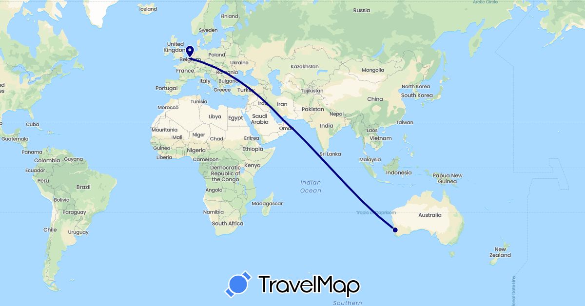 TravelMap itinerary: driving in United Arab Emirates, Australia, Belgium (Asia, Europe, Oceania)